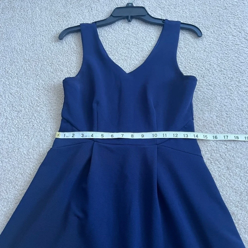 Monteau Los Angeles‎ Navy Blue Ribbed V-Neck Skater Dress Sleeveless Medium